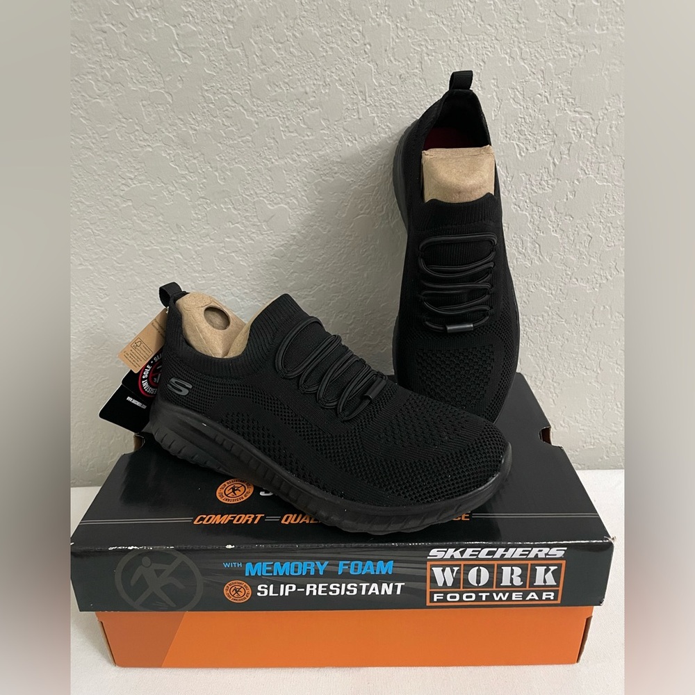 Skechers Work 108145/Black Slip Resistant Squad Chaos Shoes Womens 7.5